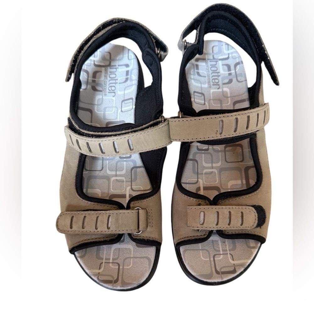 Hotter England Scarlett Adjustable Strap‎ Sandals Brown Suede Size 9.5
